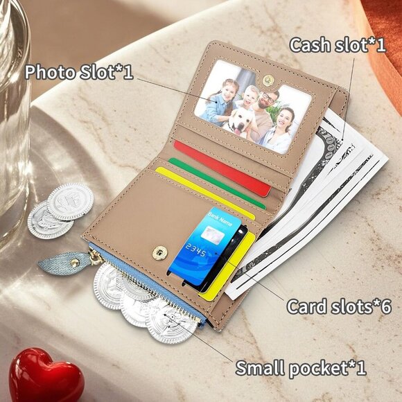 Womens Wallet, PU Leather Small Wallet Bi-fold Cute Wallet with Cat Embroidery, - Picture 4 of 6